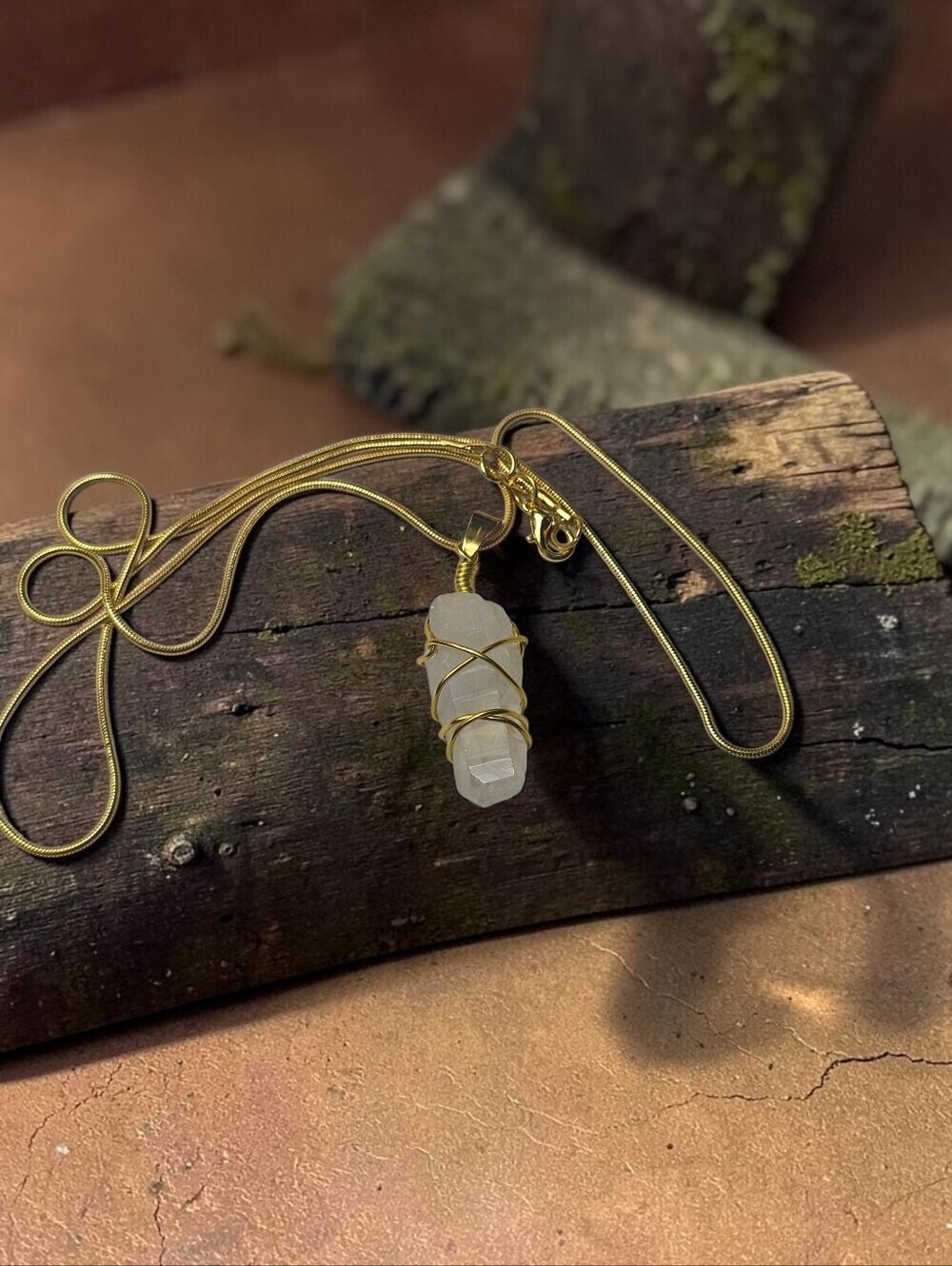 Gold Wrapped Clear Quartz Point Pendant Necklace - Women Jewelry